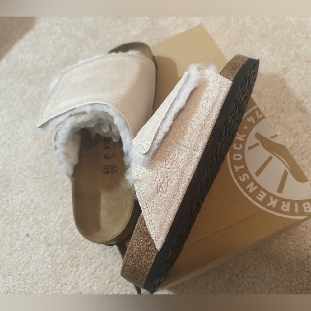 Stussy Bone Birkenstock Solana Shearling Slides Women’s Size 9, Men’s Size 7